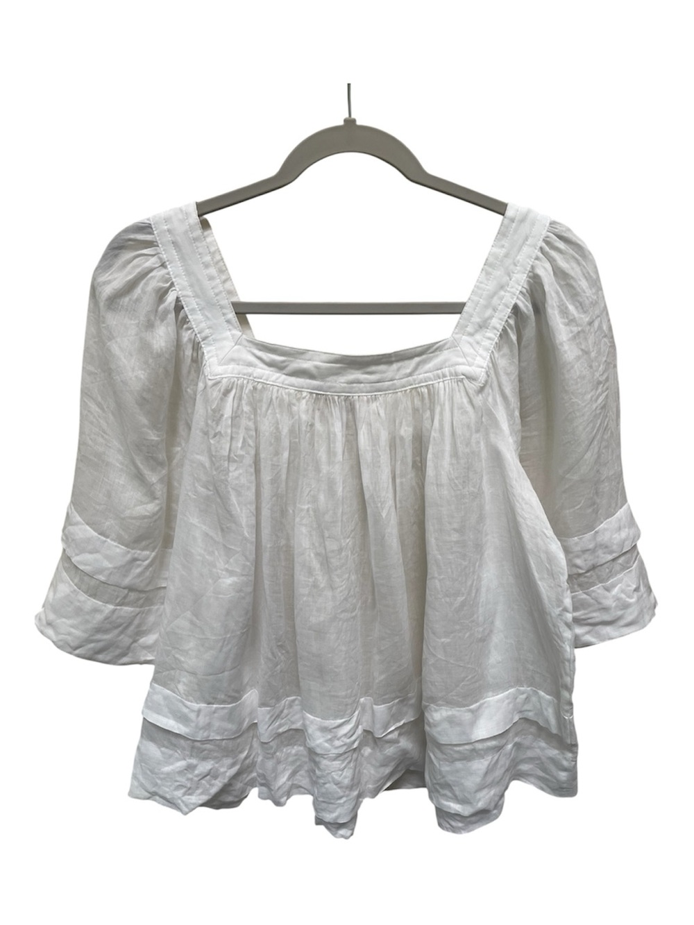 Banana Republic Classy White Square-Neck Peasant Blouse Size Small 100% Ramie